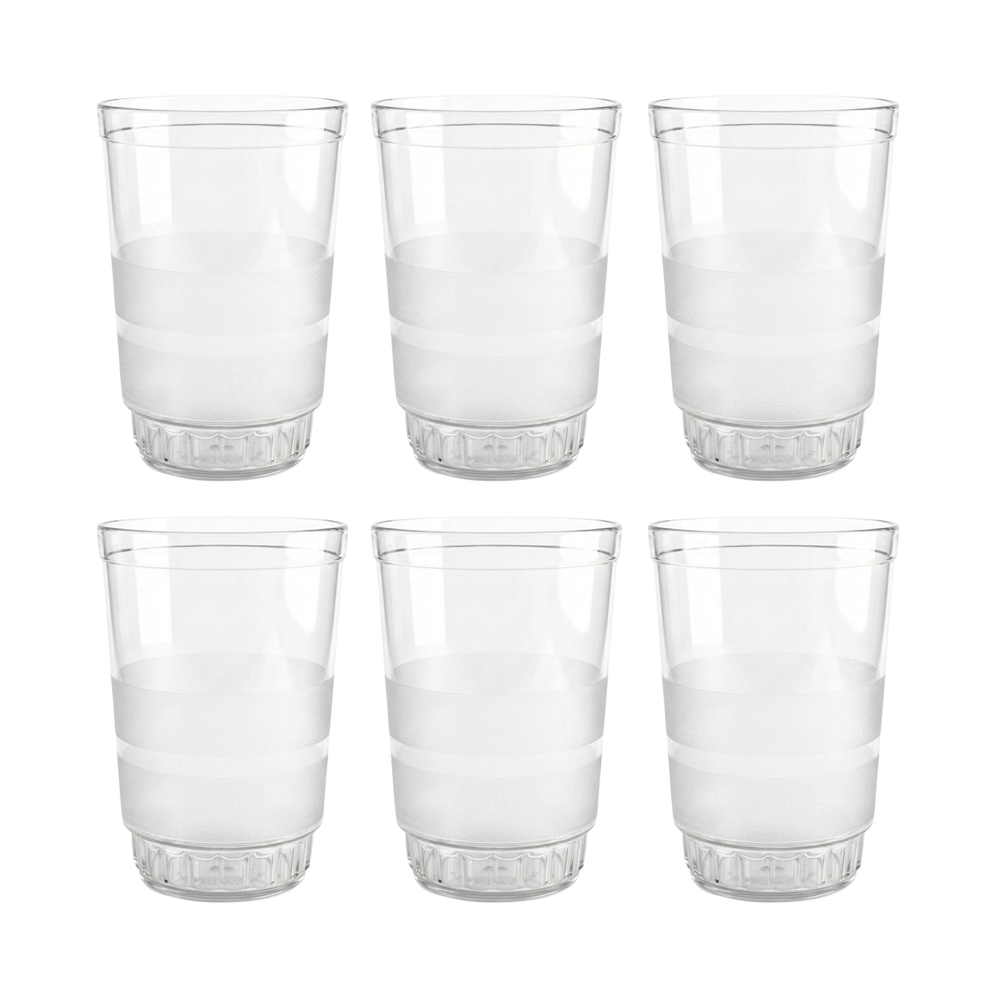 Set of six transparent Wukusy Janta drinking glasses, each 300ml, showcased with clear glass design on a plain background.