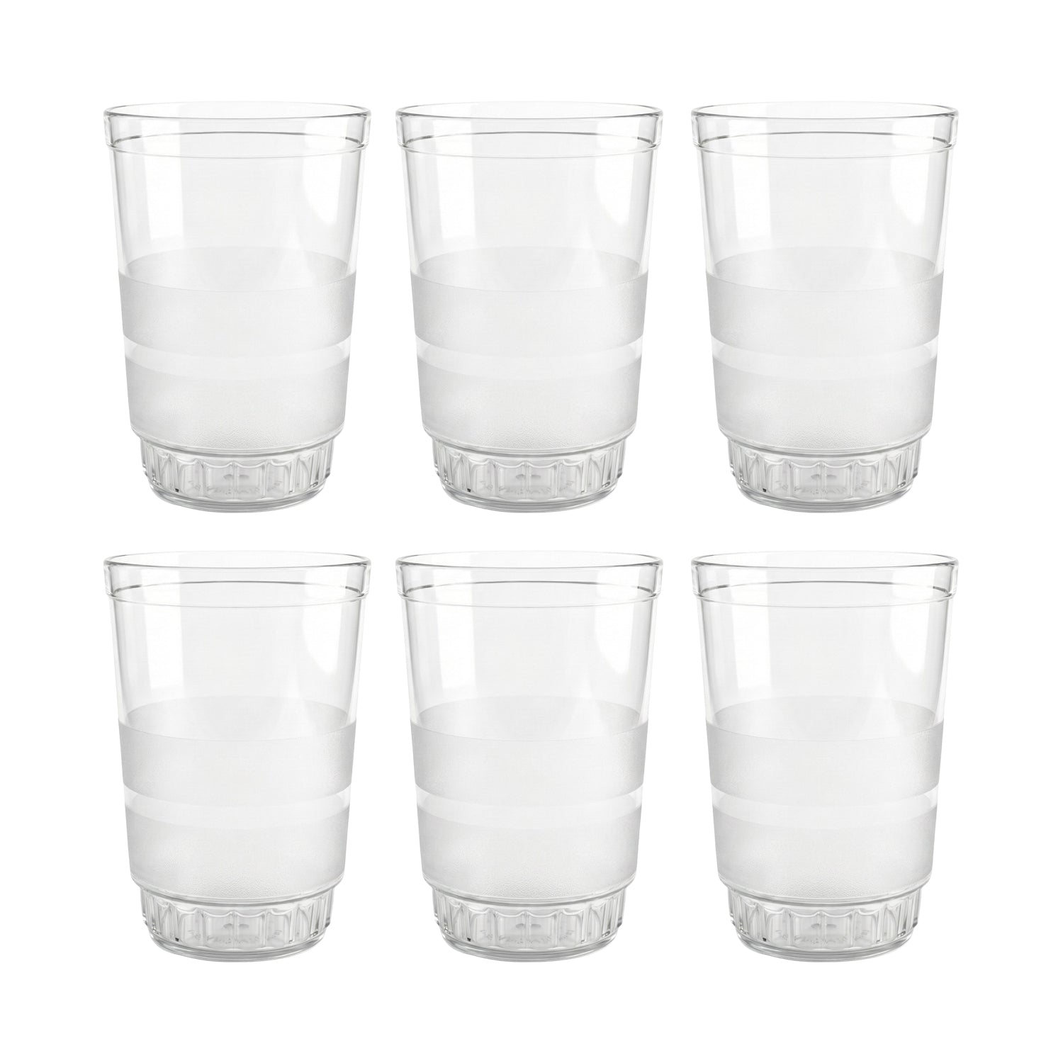 Set of six transparent Wukusy Janta drinking glasses, each 300ml, showcased with clear glass design on a plain background.