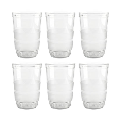 Set of six transparent Wukusy Janta drinking glasses, each 300ml, showcased with clear glass design on a plain background.