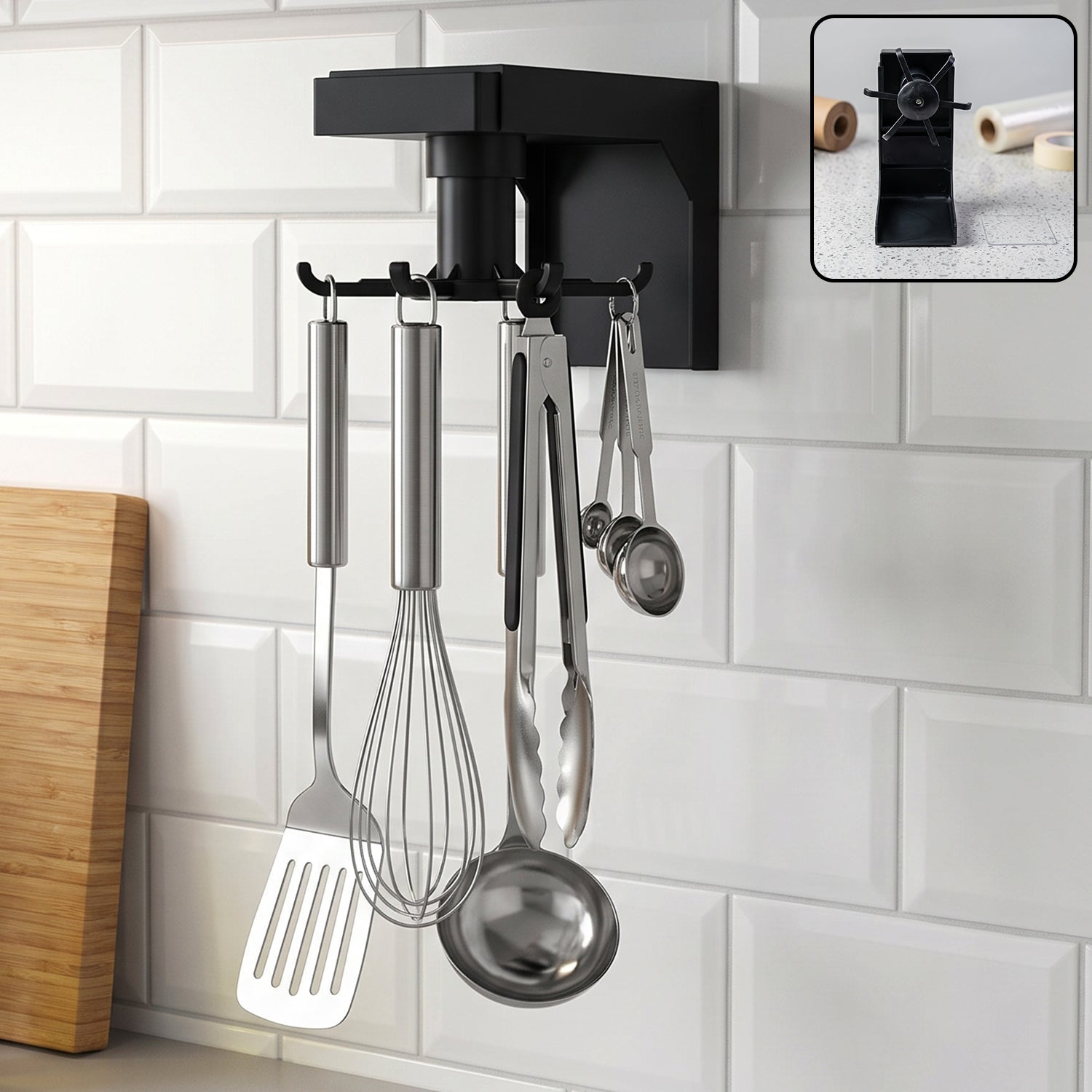 360 Degree Rotating Adhesive Hanging Hook Rack For Kitchen Utensil Storage (1 Pc)