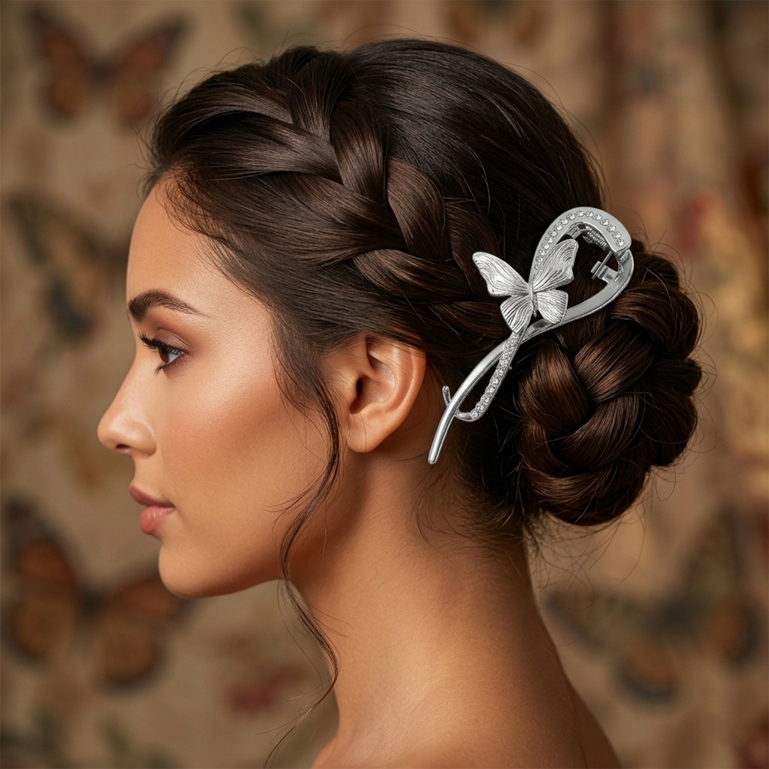 Wukusy luxury butterfly design hair clip in mixed colors, decorative accessory for stylish hair styling, close-up shot.