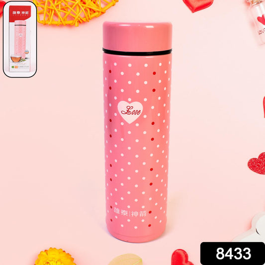 Insulated stainless steel water bottle for kids by Wukusy, 300 ml, featuring colorful design and spill-proof cap.