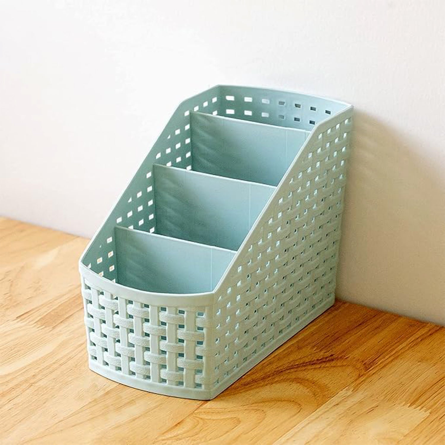 Wukusy Apex multi-purpose storage basket organizer with handles, shown holding household essentials in a modern home setting.
