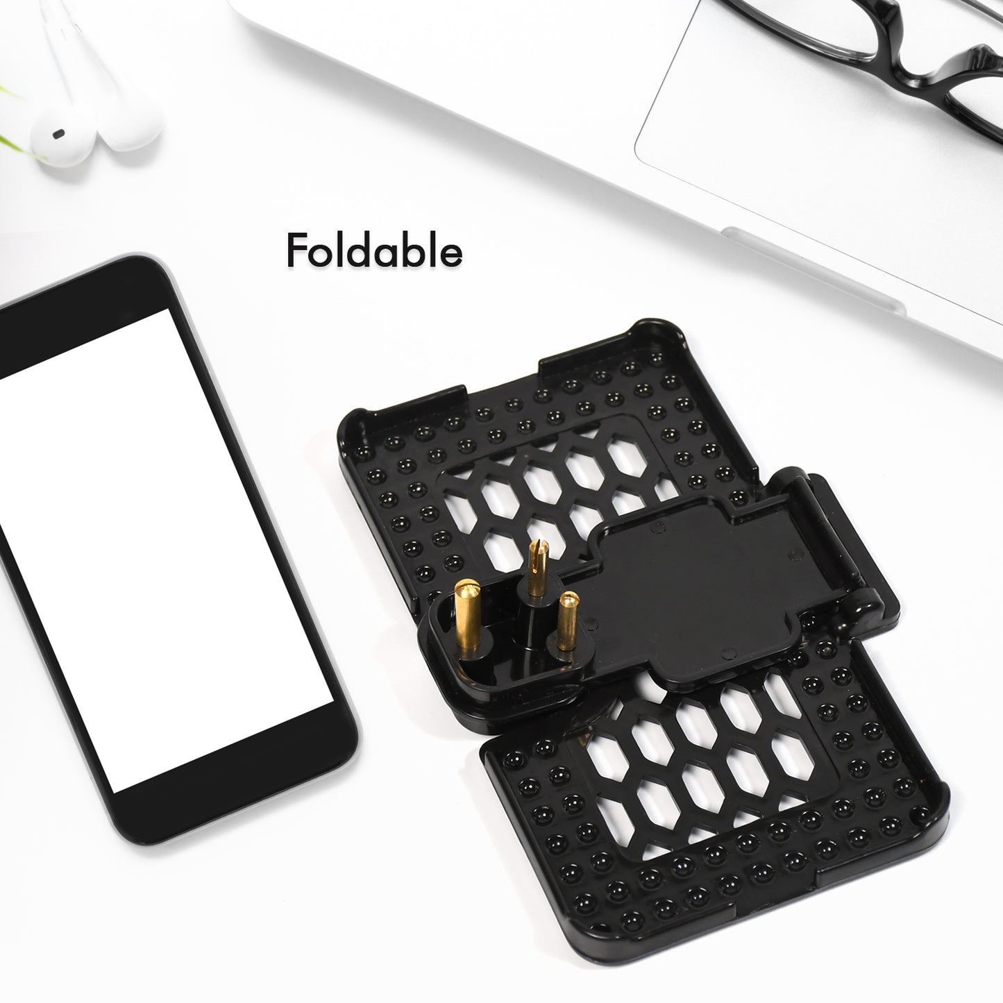 Black Wukusy multi-purpose wall holder stand for mobile charging, fits in socket and hangs devices securely.