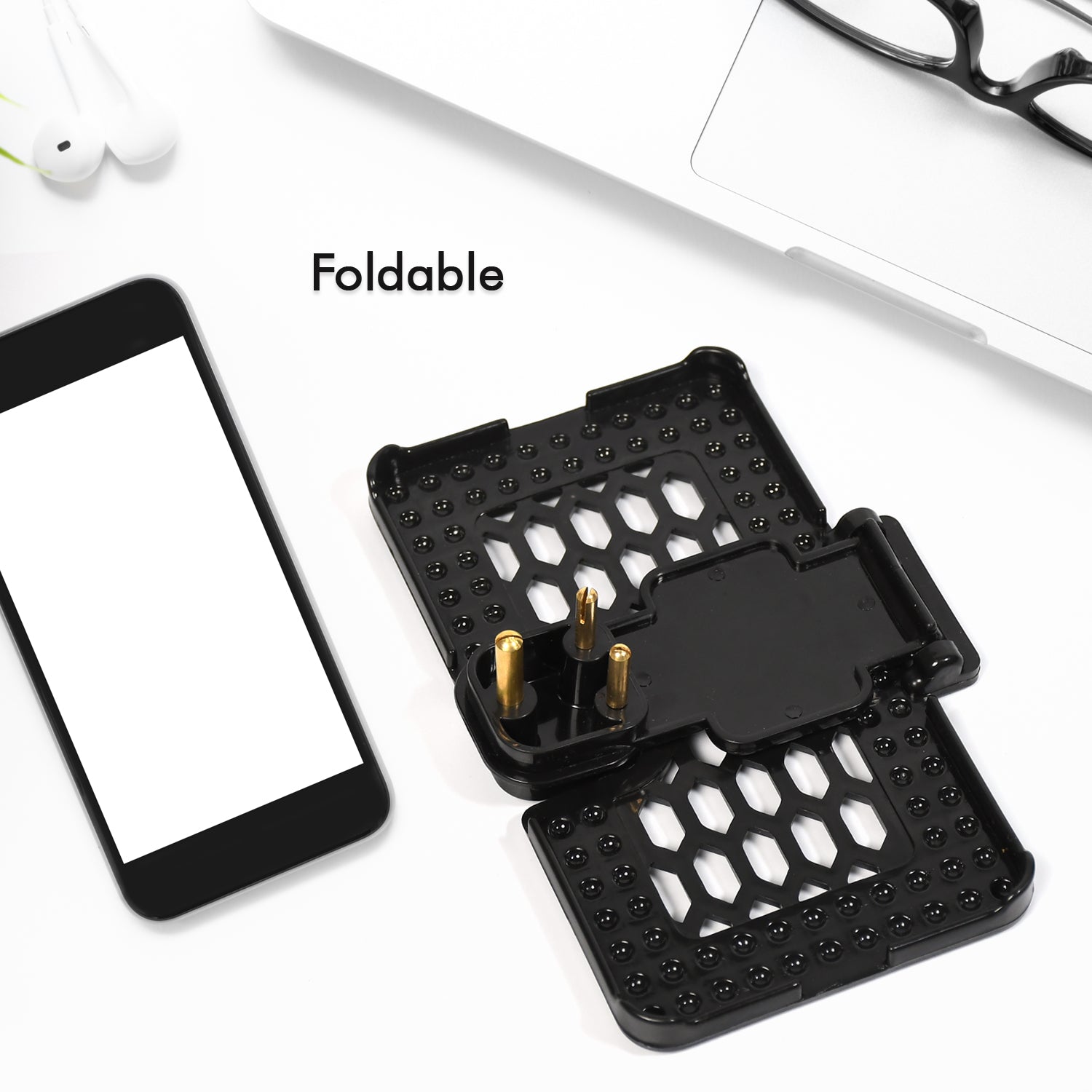 Black Wukusy multi-purpose wall holder stand for mobile charging, fits in socket and hangs devices securely.