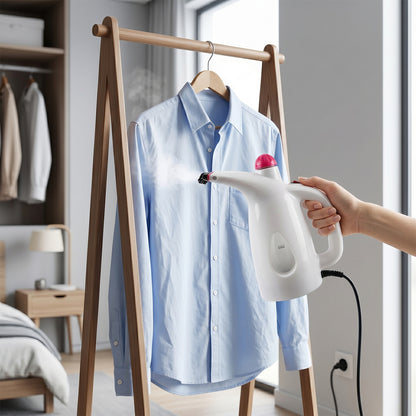Wukusy multi-functional garment steamer with 200ml water capacity, handheld design, and steam nozzle for wrinkle removal.