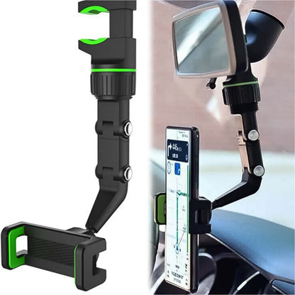 Wukusy multifunctional car rear view 360 rotatable mobile holder attached to car dashboard with smartphone secured in place