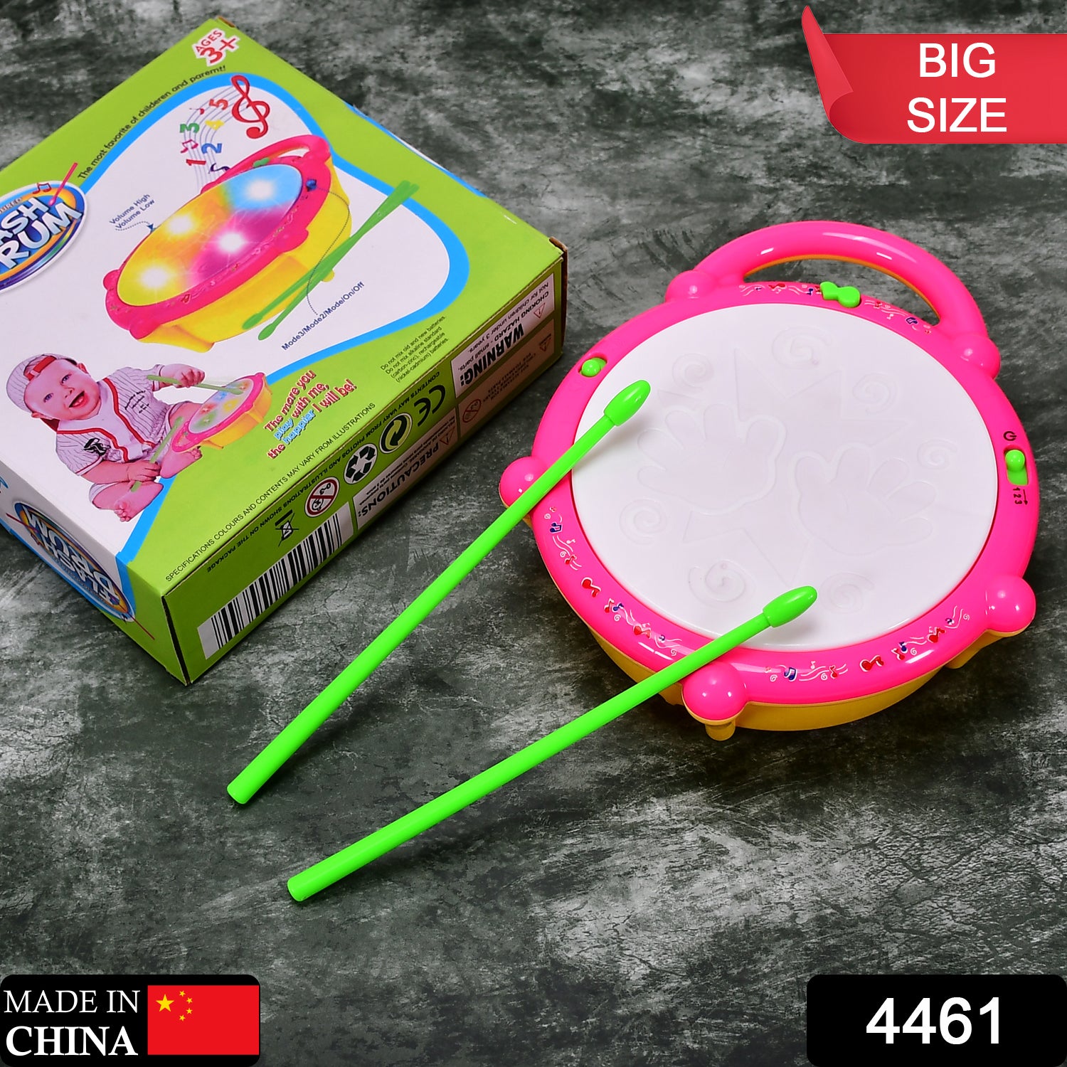 Colorful plastic baby drum toy by Wukusy with lights, musical sounds, and colorful design, perfect for kids' musical play and gift.