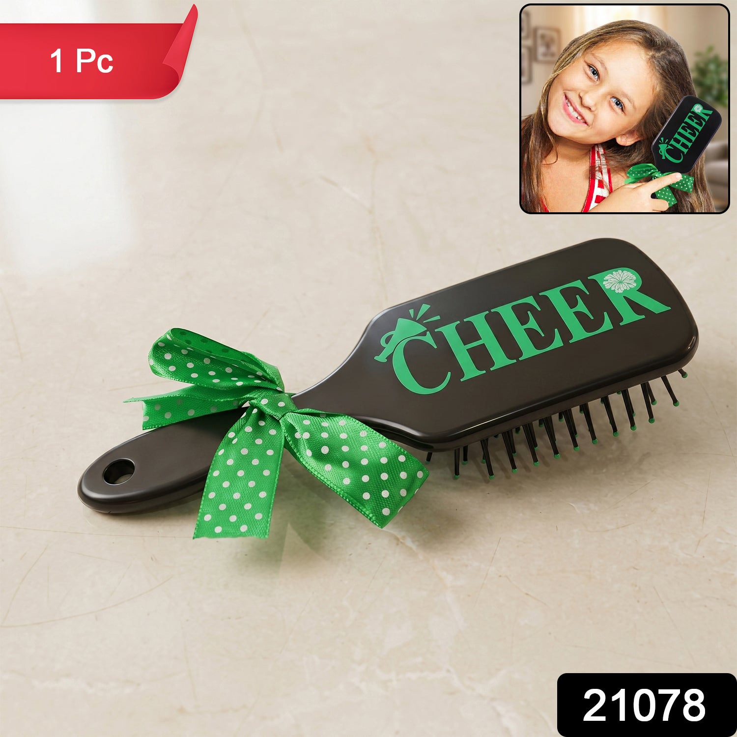 Kids printed hair brush with a cute ribbon bow handle by Wukusy, designed for gentle detangling and easy styling.
