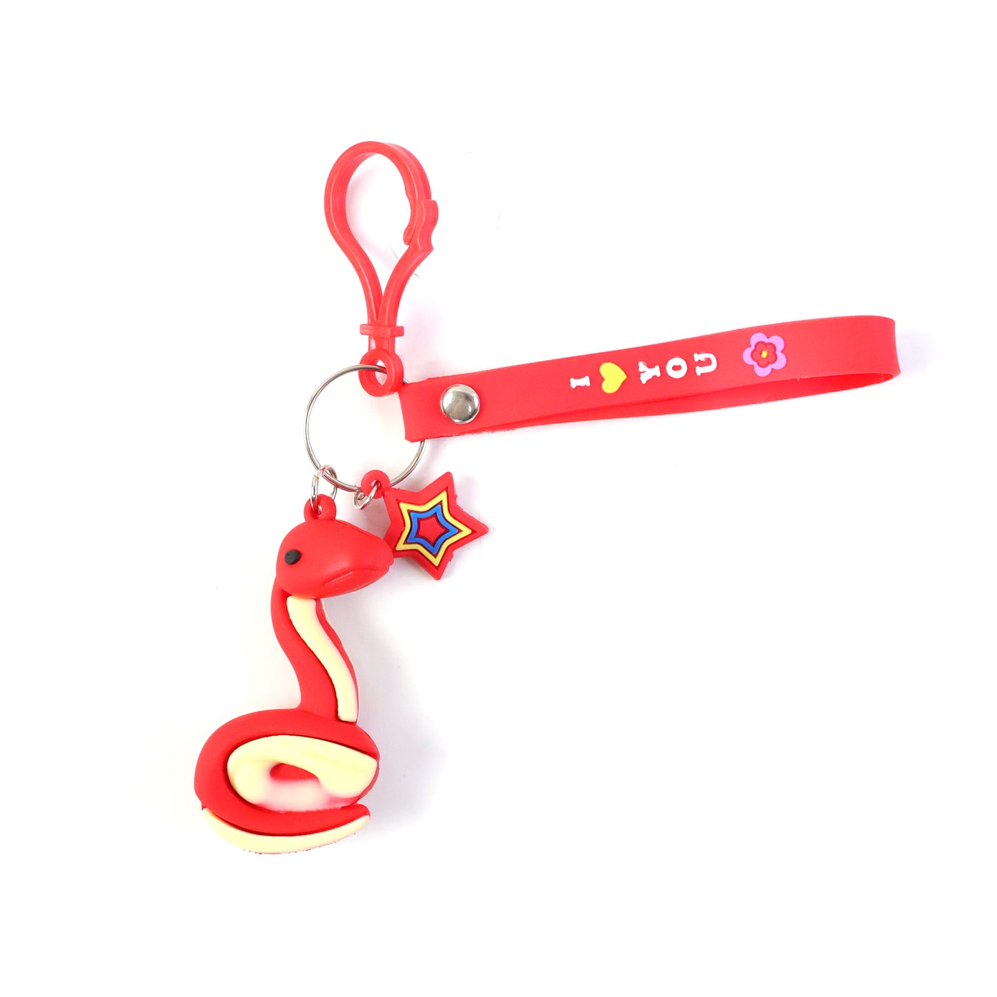 Wukusy cute snake-shaped keychain in bright colors, featuring a playful coiled snake design with detailed scales.