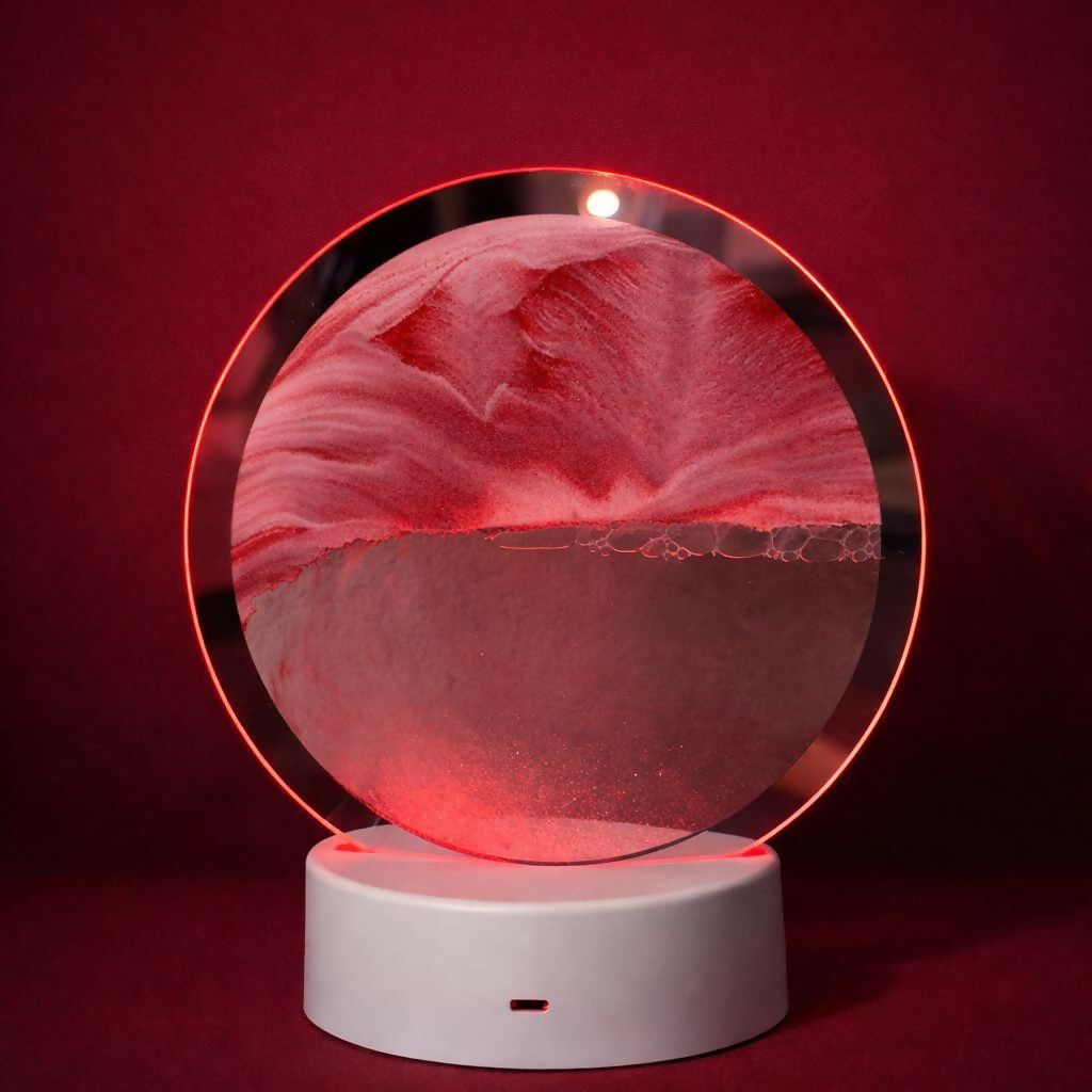 Wukusy Round Sand Art LED Table Lamp with colorful sand layers, decorative night light for ambient lighting and artistic display