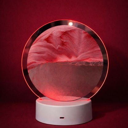 Wukusy Round Sand Art LED Table Lamp with colorful sand layers, decorative night light for ambient lighting and artistic display