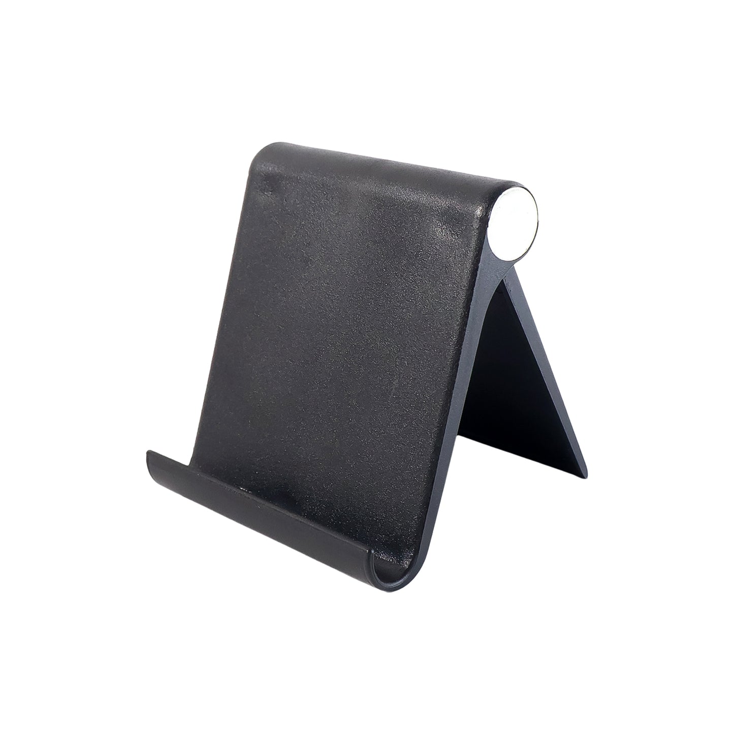 Black plastic foldable desktop mobile stand by Wukusy, designed to hold smartphones securely on a workspace.
