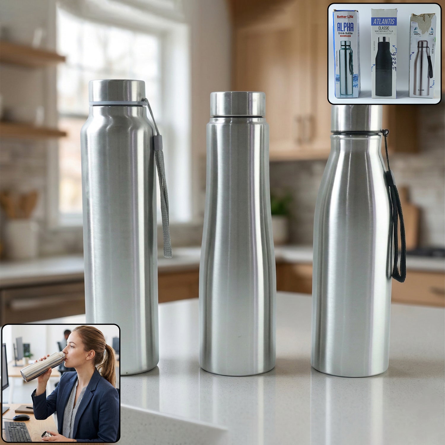 Wukusy premium stainless steel water bottle, 1000ml capacity, slim design with mix pattern, ideal for staying hydrated on the go
