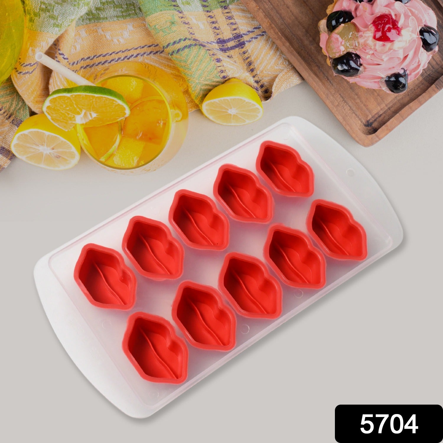 Wukusy silicone ice cube tray with colorful fruit-shaped molds for creative, multi-type ice cubes and frozen treats.