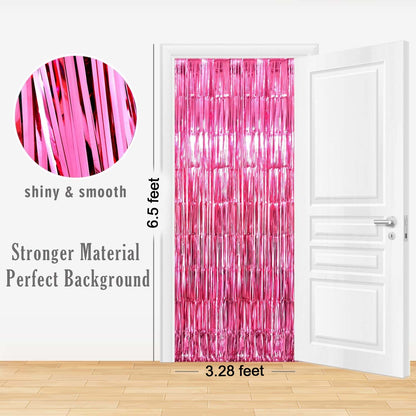Wukusy decorative foil fringe curtain for birthday party decoration with shiny, colorful metallic strips hanging in a festive display.