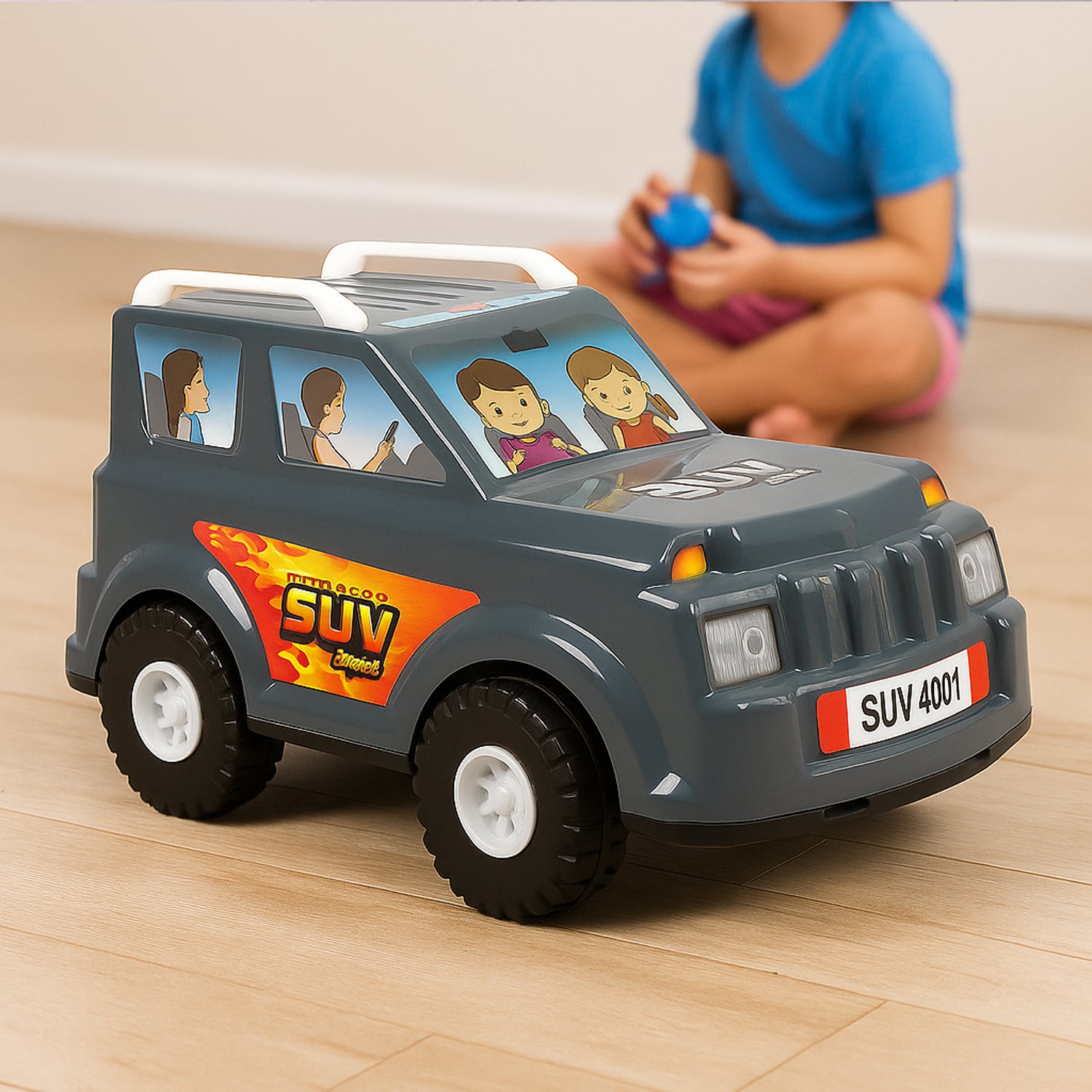 Wukusy Funwoods Kids Power SUV toy car for children, detailed plastic toy vehicle with colorful design and realistic features.