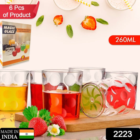 Set of six clear glass bubble water and juice glasses by Wukusy, featuring a modern, rounded design for home use.