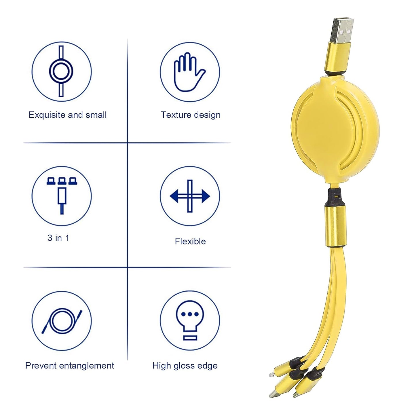 Wukusy 3-in-1 retractable mobile charging cable in mixed colors, versatile USB charging cable for smartphones and devices.