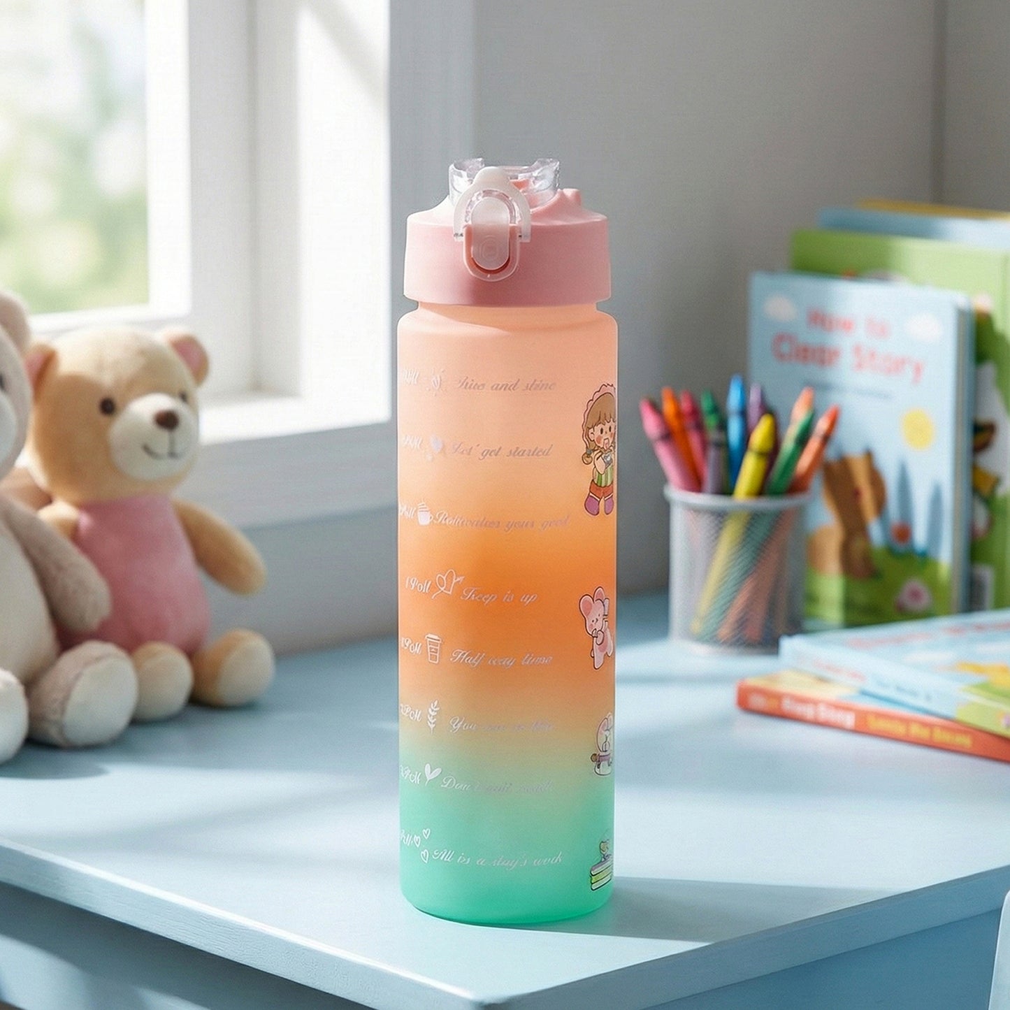 Wukusy motivational gradient 900ml water bottle with ergonomic design and colorful gradient finish for hydration on the go