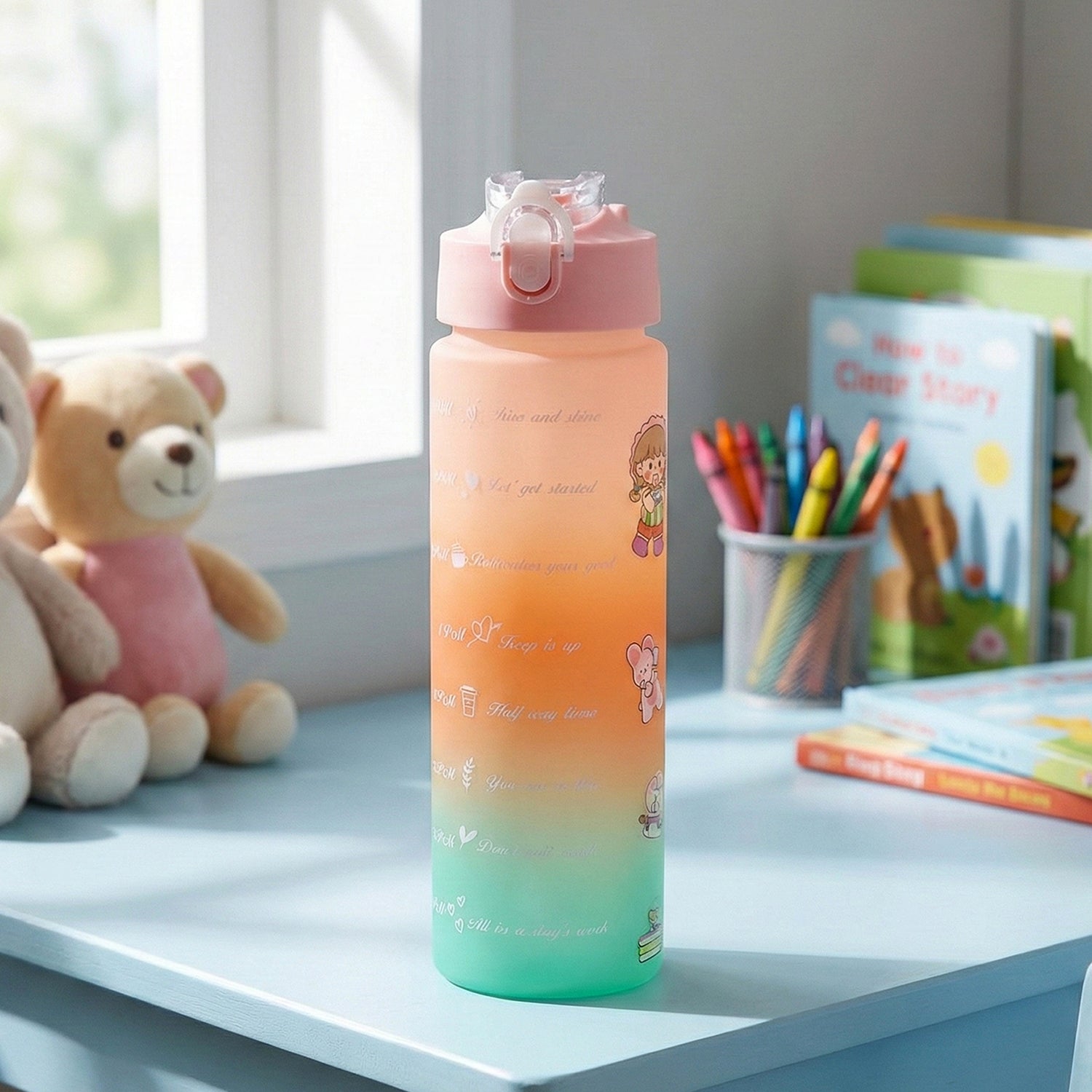 Wukusy motivational gradient 900ml water bottle with ergonomic design and colorful gradient finish for hydration on the go