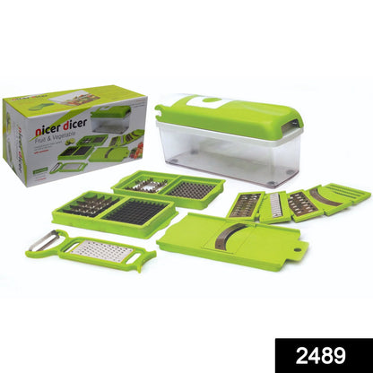 Wukusy 13-in-1 plastic vegetable grater, slicer, and chopper with multiple blades for versatile kitchen food prep.