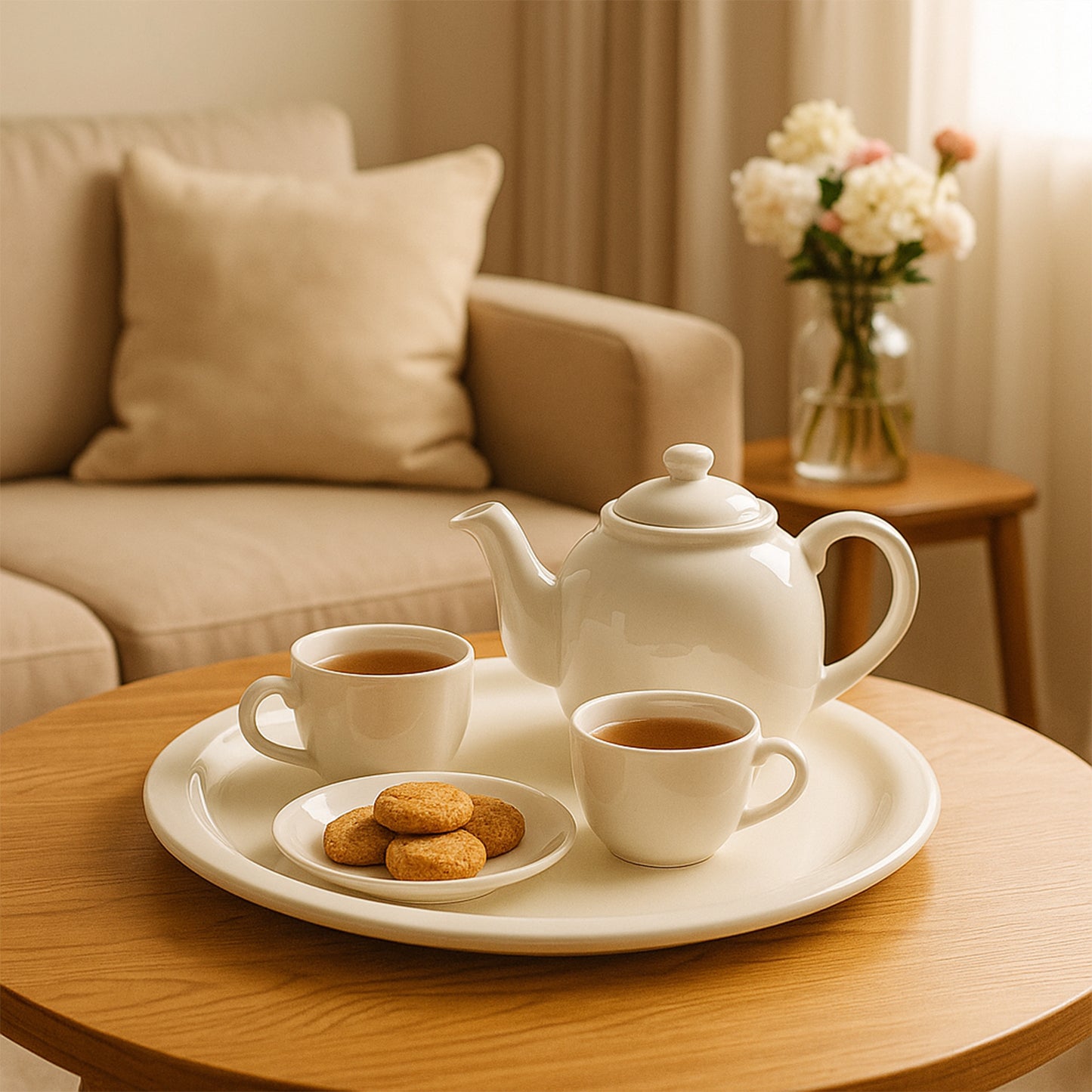 Large round Wukusy serving plate tray, 40cm multi-purpose kitchen dish for serving food and snacks on a home dining table.