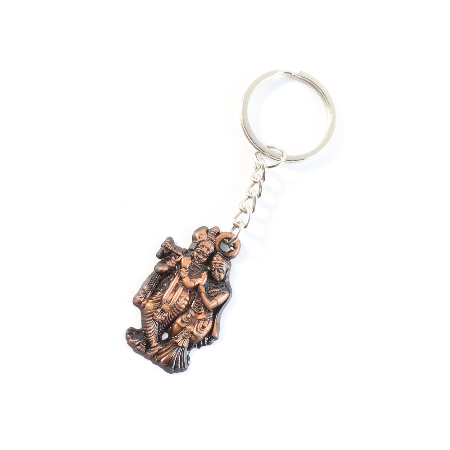 Radha Krishna metal keychain set with two mix design keychains, featuring intricate religious figures and detailed craftsmanship.
