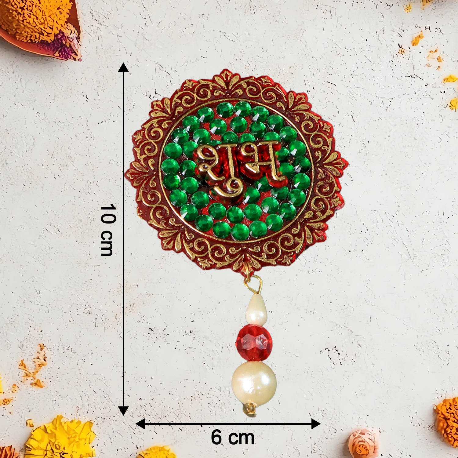 Wukusy Shubh Labh beaded decorative door hanging with traditional Indian motifs, ideal for home decor, set of 2.