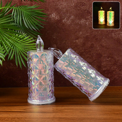 Wukusy decorative LED candle lights with holographic finish, set of 2, perfect for home decor and ambient lighting.