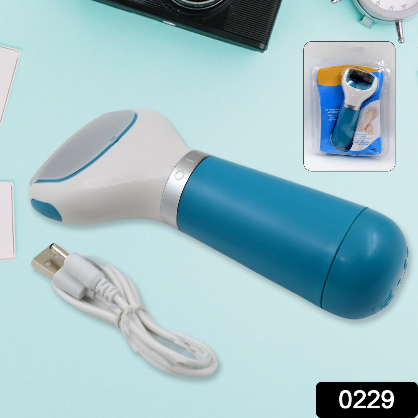Wukusy electric dry foot file callous remover with roller for dead skin removal, battery-powered for smooth feet at home.