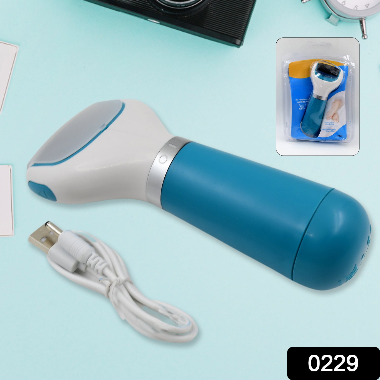Wukusy electric dry foot file callous remover with roller for dead skin removal, battery-powered for smooth feet at home.