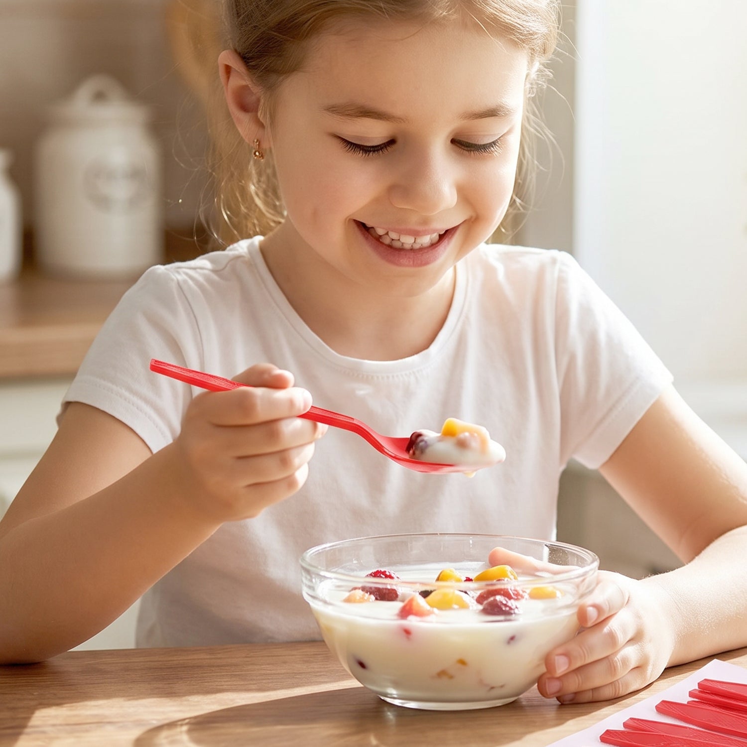 Set of 20 reusable plastic spoons from Wukusy, unbreakable dinner cutlery for everyday use.