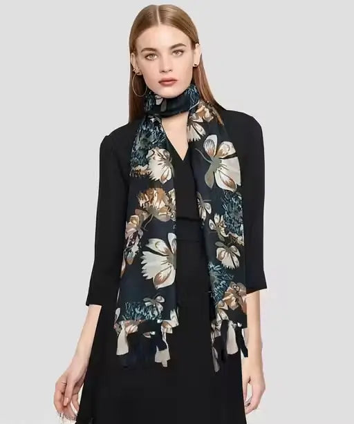 Ekom printed chiffon stoles, pack of 2 stylish unisex scarves with floral patterns, lightweight and elegant for versatile wear.