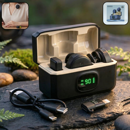 Wukusy premium wireless lavalier microphone set with clip and receiver, ideal for interviews and video recordings.