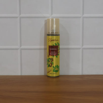 Wukusy Signature Sandal Room Car Freshener Spray 250ml with a sleek spray bottle and sandalwood scent label.