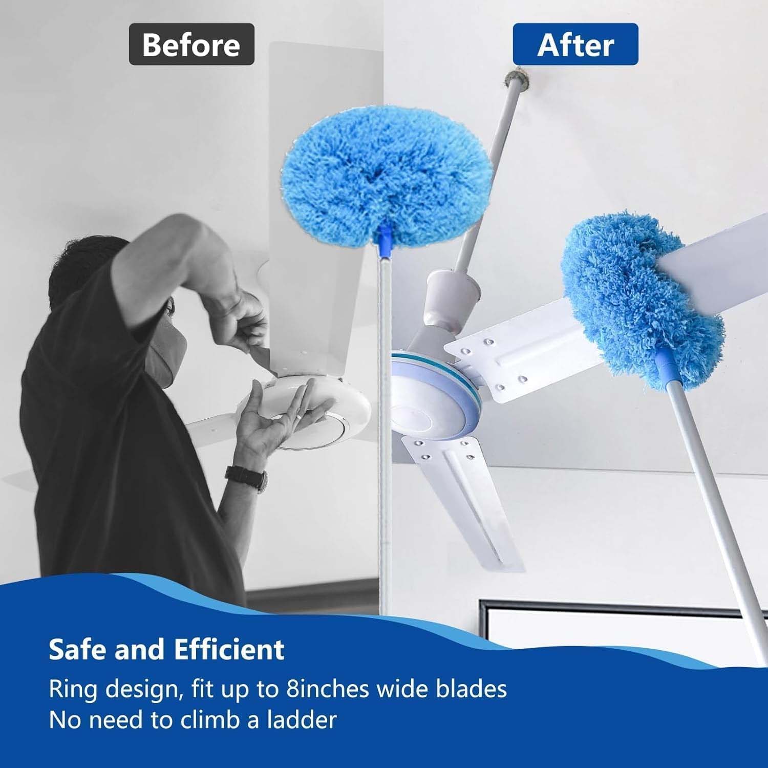 Wukusy premium extendable round cleaning duster, 83.5 cm, with soft microfiber head for dusting and cleaning surfaces.