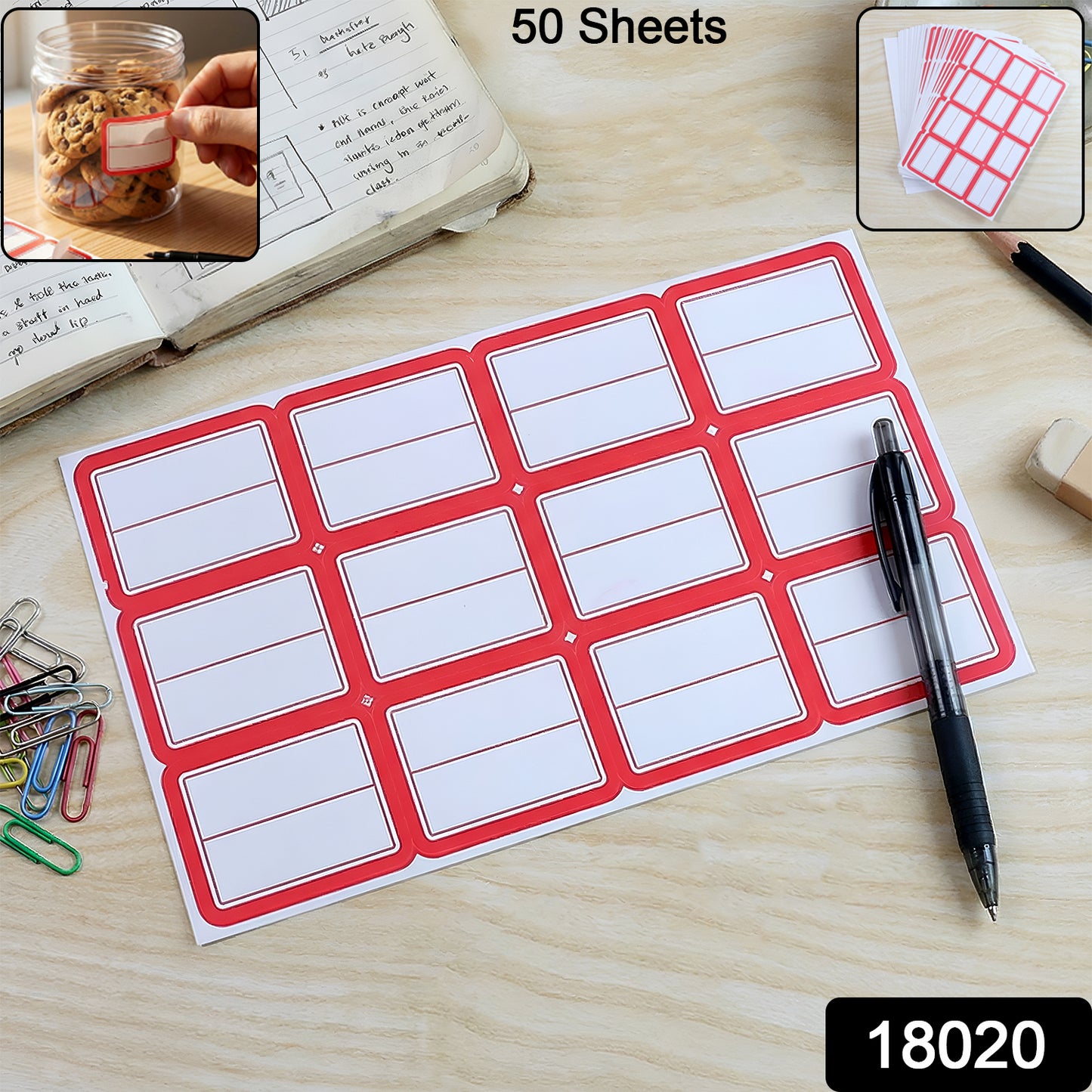Writable label stickers from Wukusy, 50 sheets of self-adhesive labels for organizing and labeling various items.