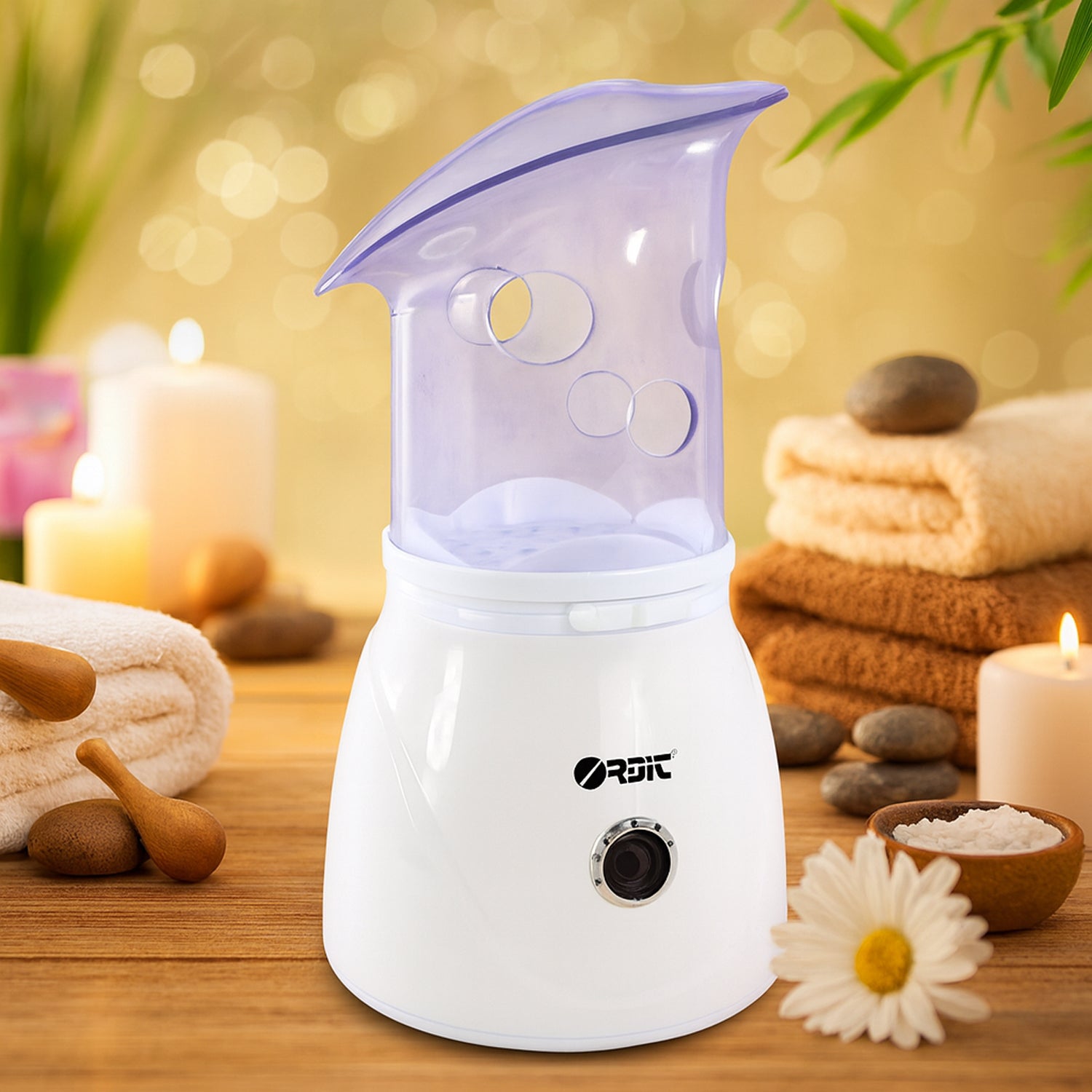 Wukusy Orbit Professional Facial Steamer 130W for health care, showing the compact device with steam nozzle and control panel.