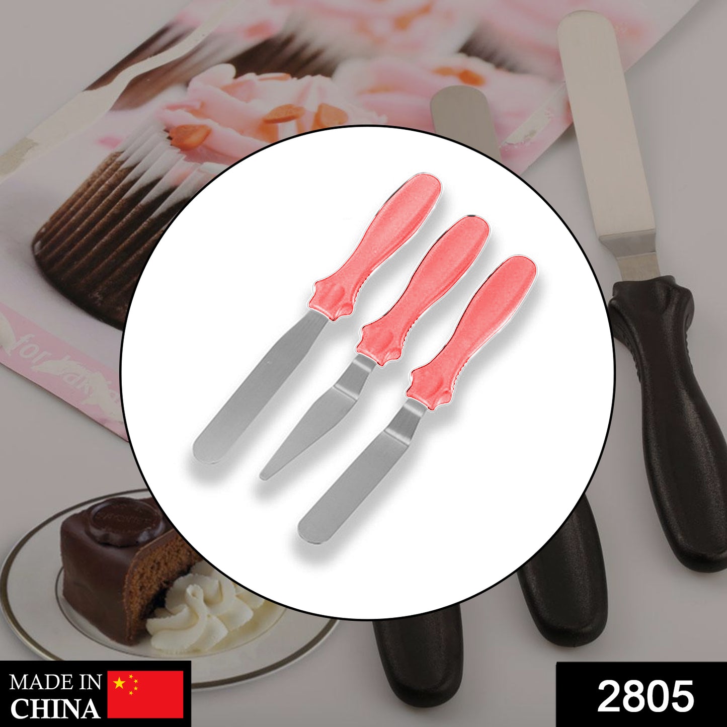 Wukusy 2805 multi-function stainless steel cake icing spatula set with flat, angular, triangle, and pallet knife designs for kitchen use