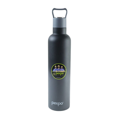 Wukusy Pexpo Oscar insulated stainless steel water bottle with leakproof lid, 750 ml capacity, shown with a sleek design and secure lid