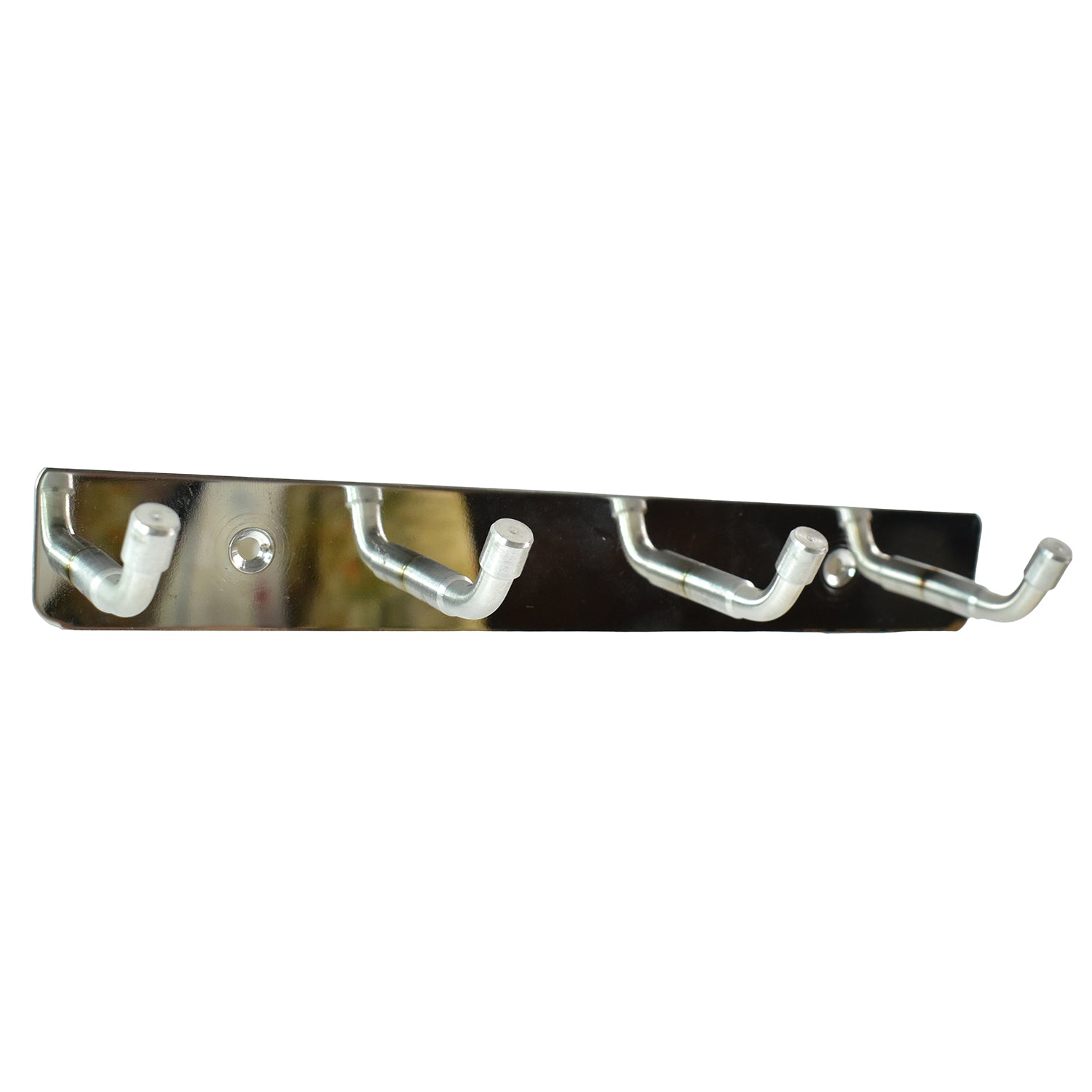 Stainless steel wall-mounted coat rack with four hooks, home and kitchen decor by Wukusy, measuring 20x3 inches.
