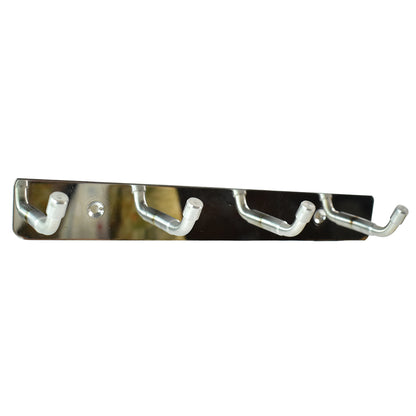 Stainless steel wall-mounted coat rack with four hooks, home and kitchen decor by Wukusy, measuring 20x3 inches.