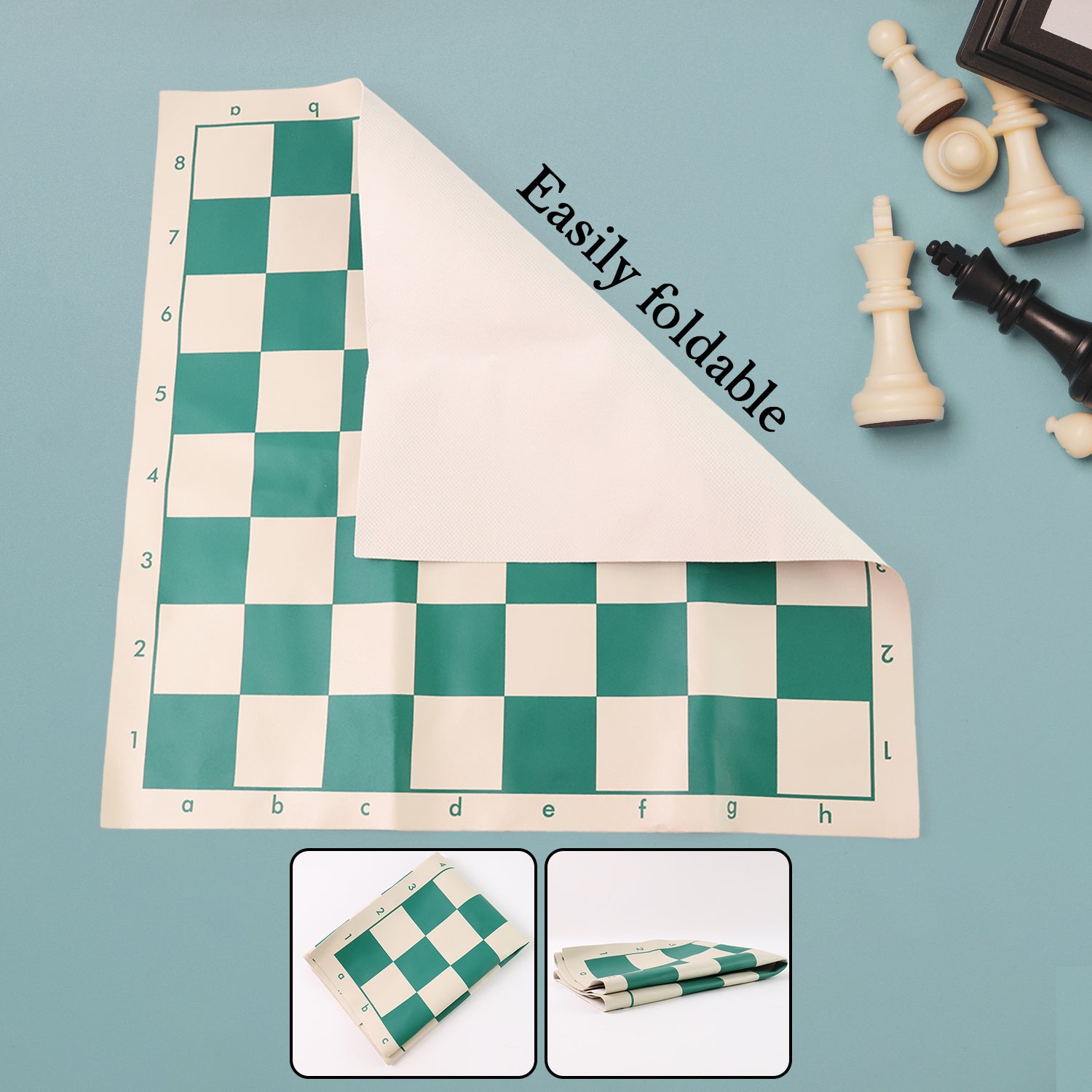 Portable Wukusy plastic chess set with white and black chess pieces on a wooden board, ideal for travel and outdoor play.