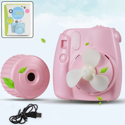 Wukusy USB mini camera-shaped fan for office, compact device with camera-like design, small fan with adjustable settings.