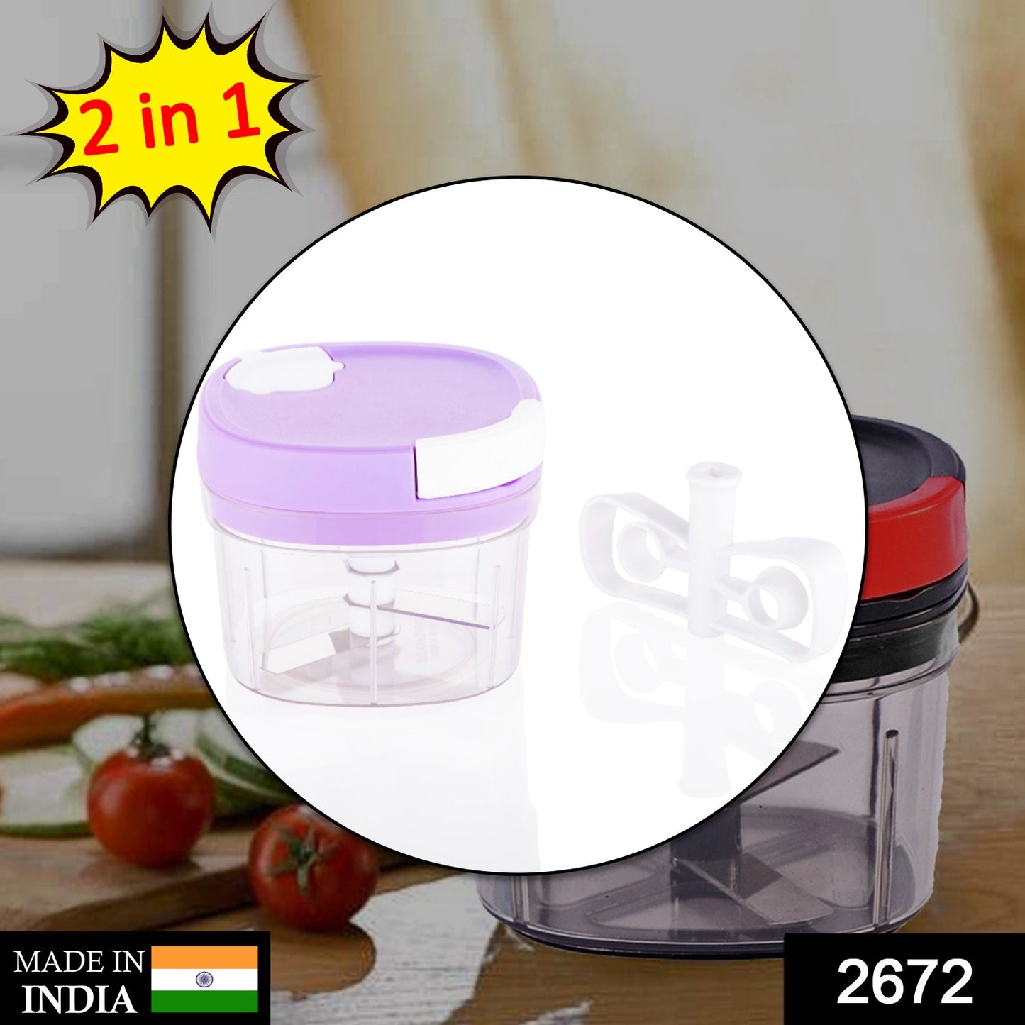 Wukusy 2-in-1 handy chopper and slicer kitchen tool with 600ml capacity, featuring a transparent container and ergonomic handle.