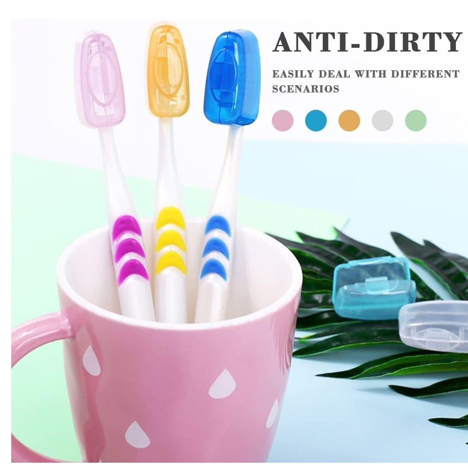 Wukusy toothbrush head cover caps set with five travel protective hygiene cases for toothbrush head storage and travel hygiene.
