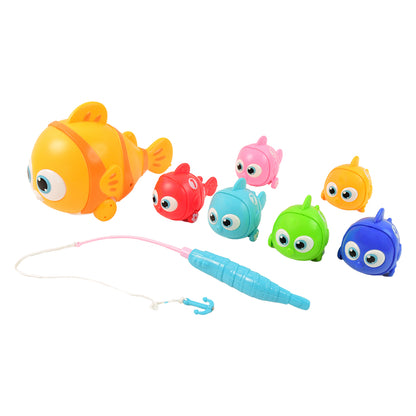 Wukusy 7-in-1 magnetic fishing toy set for kids with colorful fish, fishing rods, and magnetic accessories for imaginative play.