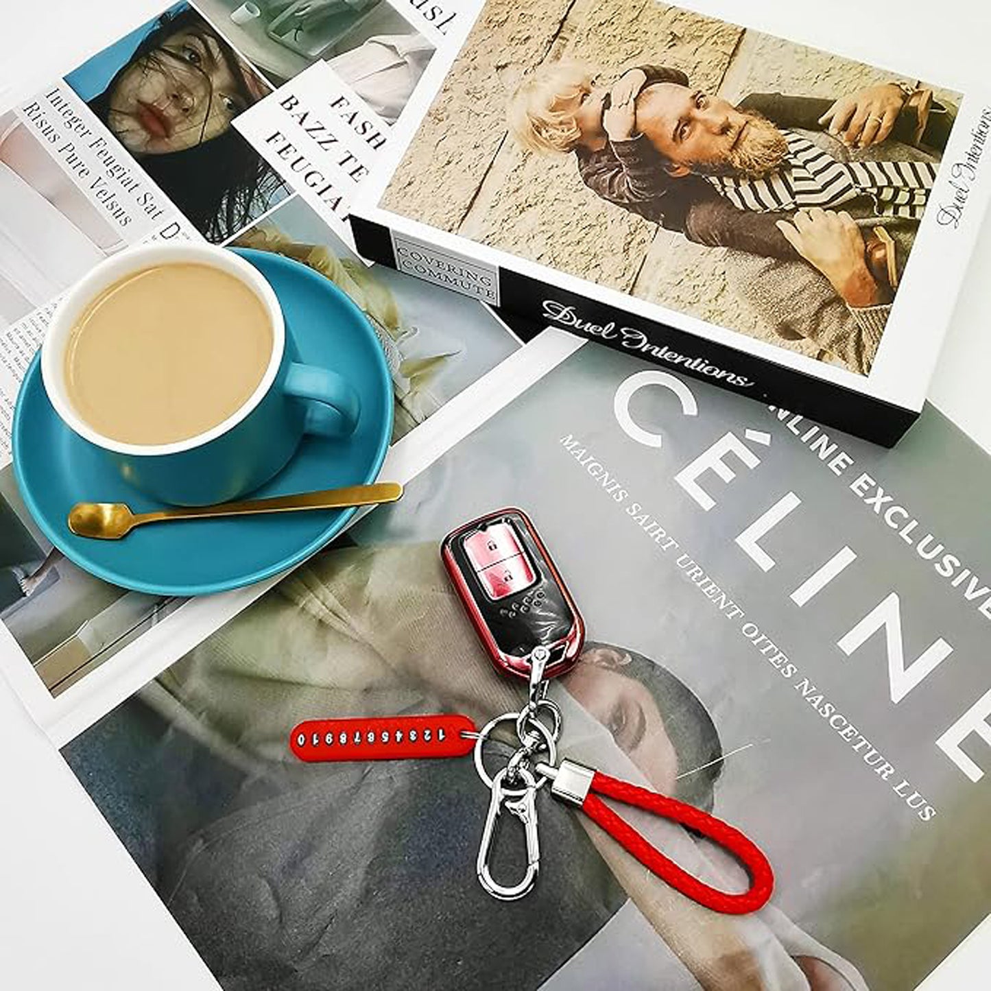 Wukusy anti-lost keychain with number plate, small compact key holder with metal clip and space for contact information.
