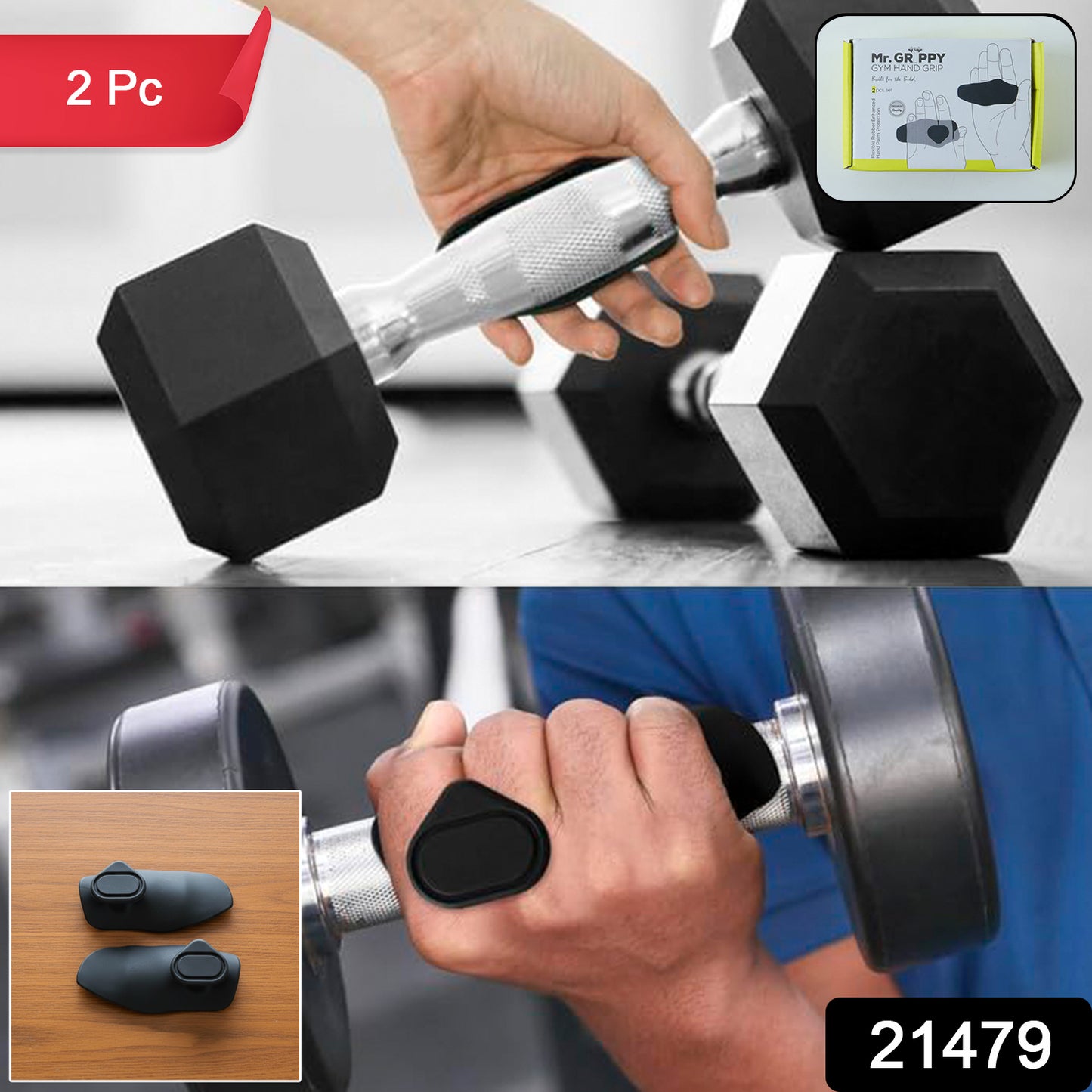 Pair of Wukusy gym hand grip support pads on a white background, designed to enhance grip and protect hands during workouts.